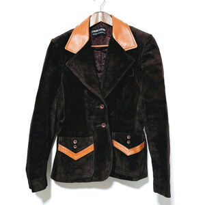 Genuine Leather Jacket Pockets Button Closure Vintage Elbow Patch Women's 13/14